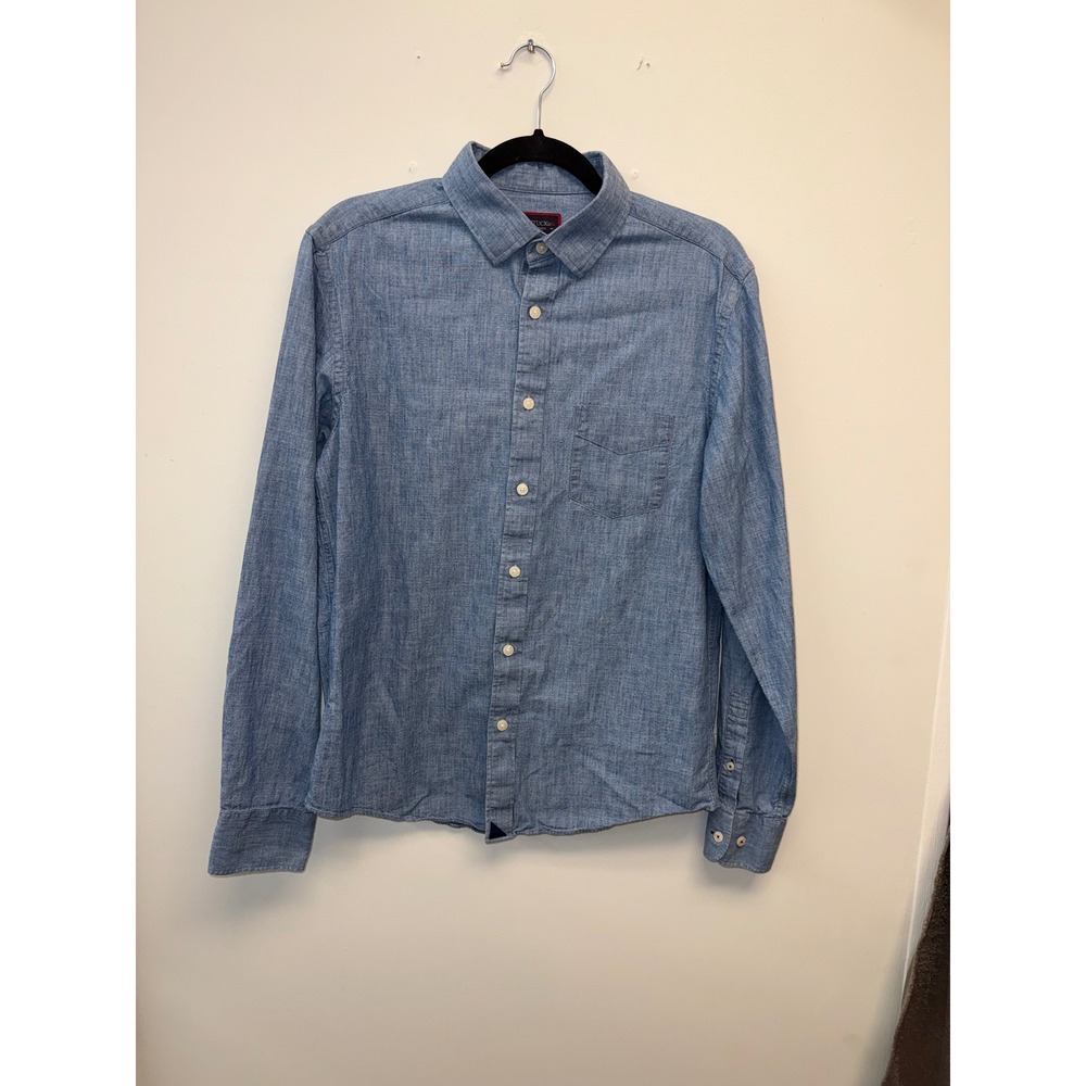 UNTUCKit Mens Slim Fit Chambray Button Down Shirt Blue Medium